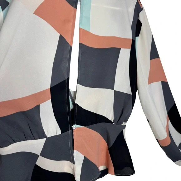 Forever 21 Geometric Color block Puff sleeves y2k baby doll Open back top sz L - Picture 5 of 9